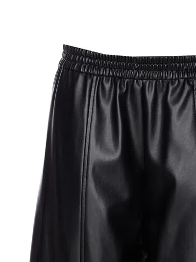 Pinko Wide Leg Faux Leather Trousers With Drawstring Hem In Black