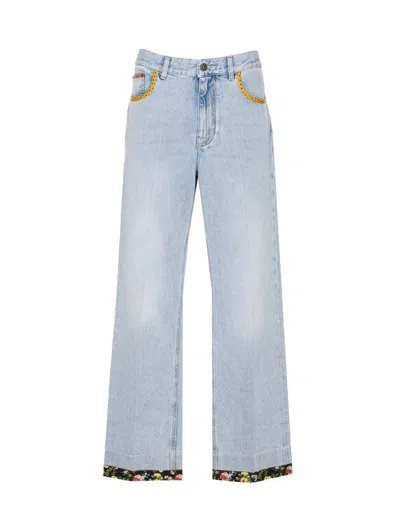 Valentino Embroidered Denim Trousers Woman Light Denim 28 In Blue
