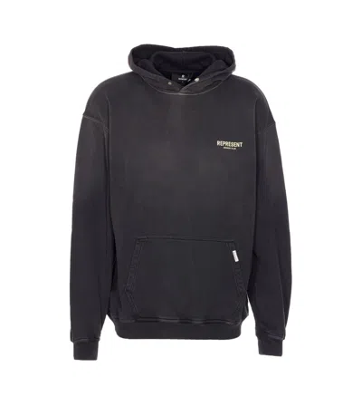 Represent Oversized Logo Hooded Sweatshirt In Black