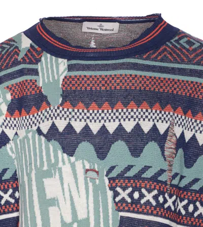 Vivienne Westwood Broken Fair Isle Jumper Linen Wool Blend M/l Unisex In Multi