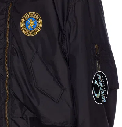 Balenciaga Men Bomber Jacket With Logo In Black