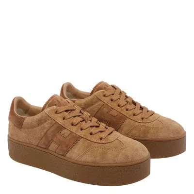 Hogan Low Top Sneakers Platform Sole In Brown