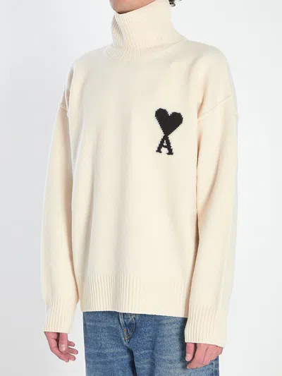 Ami Alexandre Mattiussi Ami Paris De Coeur Turtleneck Sweater In Neutral