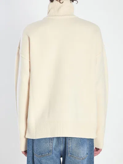 Ami Alexandre Mattiussi Ami Paris De Coeur Turtleneck Sweater In Neutral