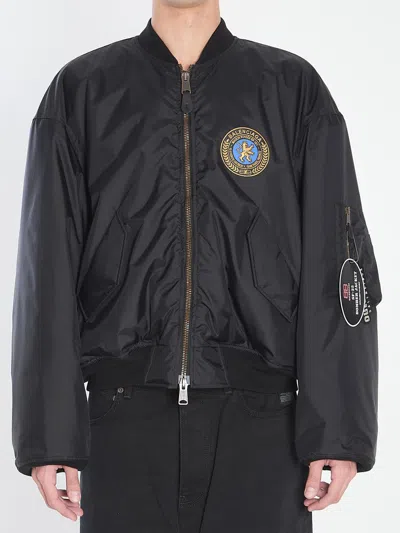Balenciaga Men Bomber Jacket With Logo In Black
