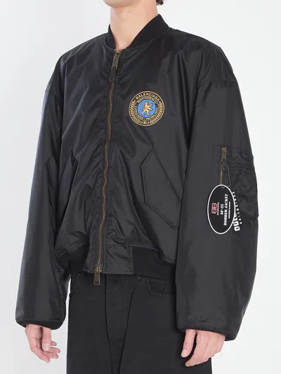 Balenciaga Men Bomber Jacket With Logo In Black
