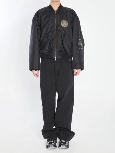 Balenciaga Men Bomber Jacket With Logo In Black