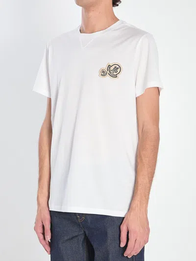 Moncler T-shirt With Double Logo Patches In White