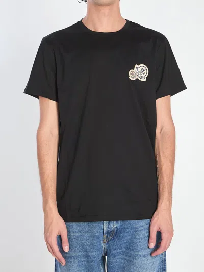 Moncler Double Logo Patch Cotton T-shirt Clothing In Black