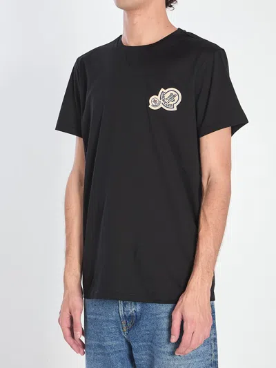 Moncler Double Logo Patch Cotton T-shirt Clothing In Black