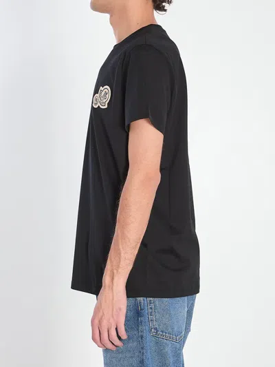 Moncler Double Logo Patch Cotton T-shirt Clothing In Black