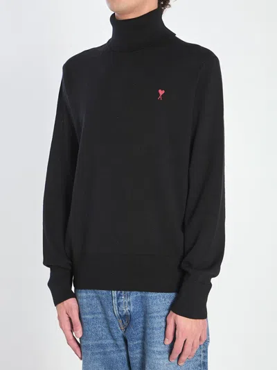 Ami Alexandre Mattiussi Ami Paris Ami De Coeur Merino Wool Turtleneck Sweater In Black