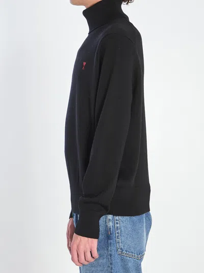 Ami Alexandre Mattiussi Ami Paris Ami De Coeur Merino Wool Turtleneck Sweater In Black