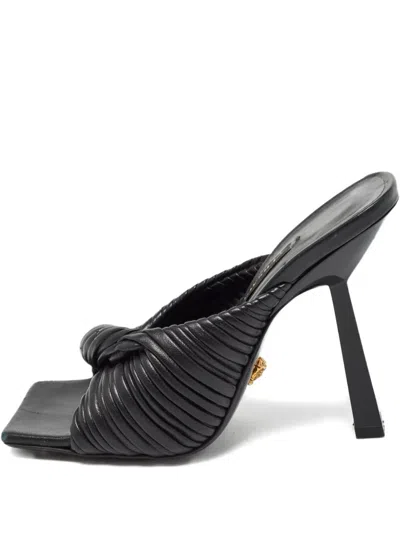 Pre-owned Versace 105mm Pleated-knot Sandals In Black