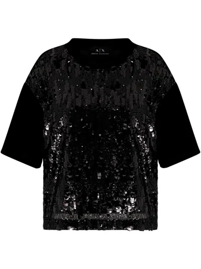 Armani Exchange Sequin-embellished T-shirt In Black