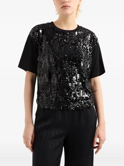 Armani Exchange Sequin-embellished T-shirt In Black