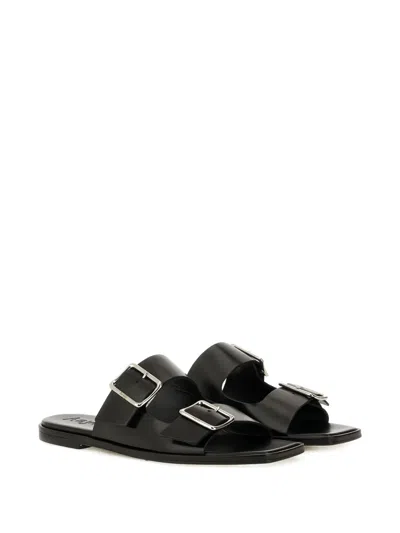 Aeyde Tonya Leather Double Strap Sandals In Black