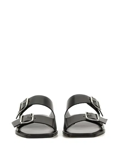 Aeyde Tonya Leather Double Strap Sandals In Black