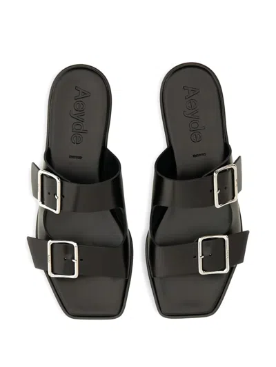 Aeyde Tonya Leather Double Strap Sandals In Black