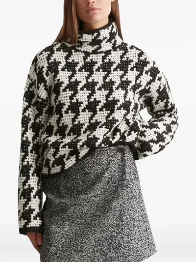 Marc O'polo Houndstooth-pattern Turtleneck Sweater In Black