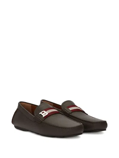 Bally Grained-leather Logo-plaque Loafers In Brown