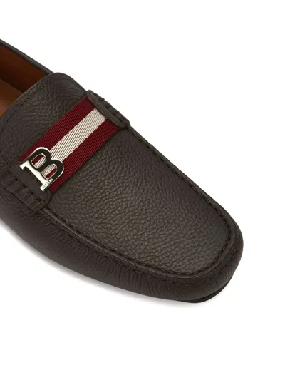 Bally Grained-leather Logo-plaque Loafers In Brown