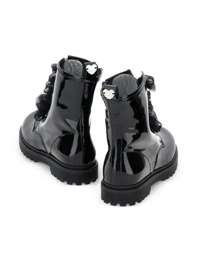 Monnalisa Ruffled Patent-leather Combat Boots In Black