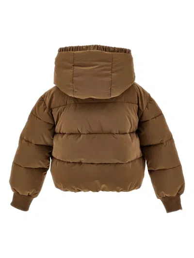 Monnalisa Hooded Puffer Jacket In Brown