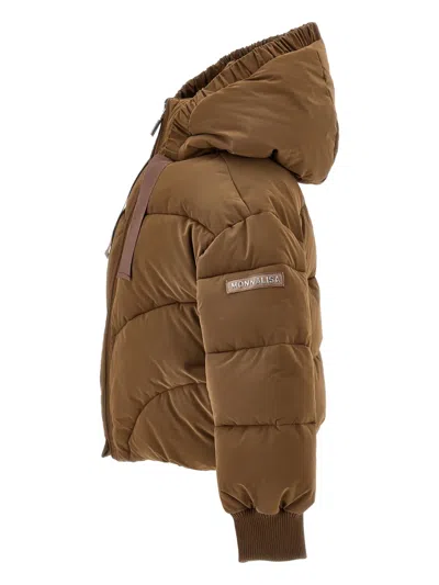 Monnalisa Hooded Puffer Jacket In Brown