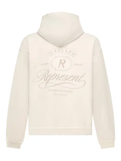 Represent Mens Champagne Grand Vintage Embroidered Cotton-jersey Hoody In White