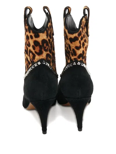 Pre-owned Marc Jacobs Vintage  Leopard-print Studded Boots In Brown
