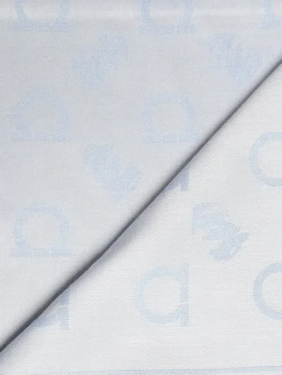 Ferragamo Logo-pattern Fringed Scarf In Blue