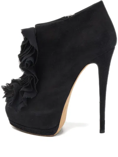 Pre-owned Giuseppe Zanotti Vintage  150mm Ruffled Platform Boots In Black