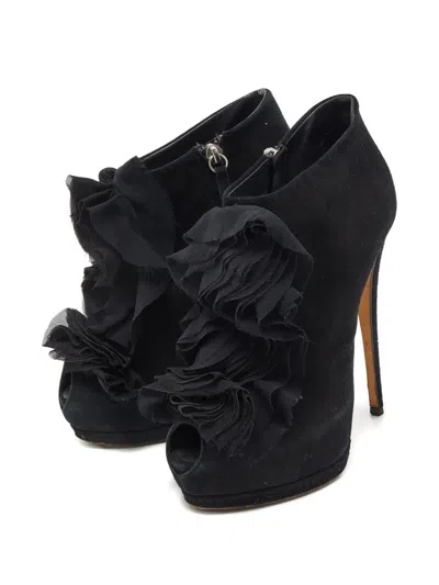 Pre-owned Giuseppe Zanotti Vintage  150mm Ruffled Platform Boots In Black