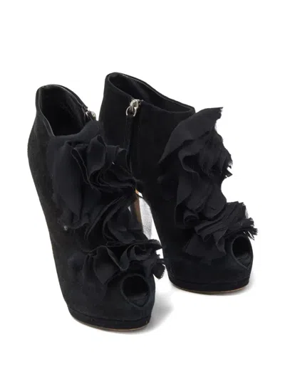 Pre-owned Giuseppe Zanotti Vintage  150mm Ruffled Platform Boots In Black
