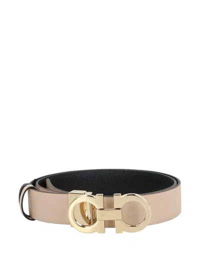 Ferragamo Gancini Reversible Leather Belt In Neutral
