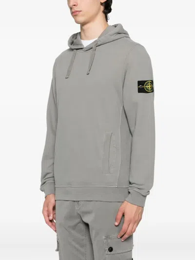 Stone Island Organic Cotton Compass Logo Hoodie In Gray