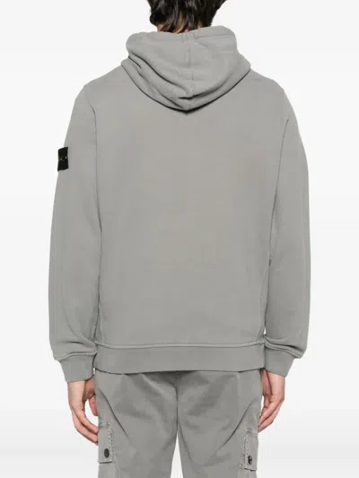 Stone Island Organic Cotton Compass Logo Hoodie In Gray