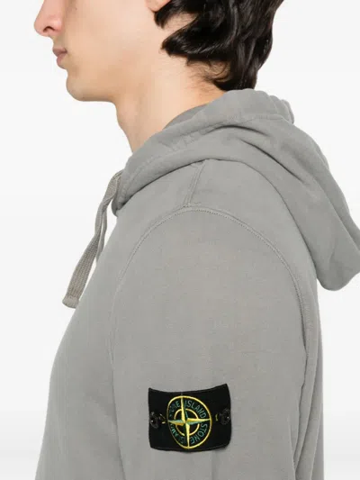 Stone Island Organic Cotton Compass Logo Hoodie In Gray