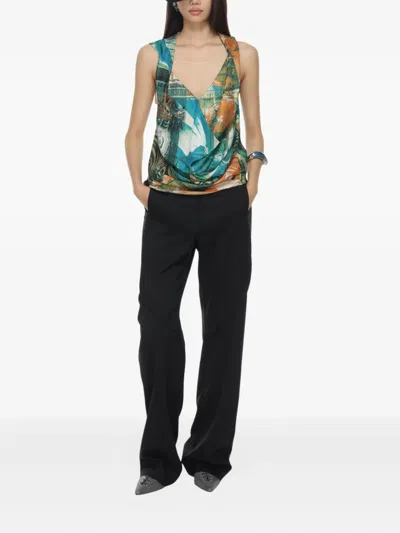 Kiko Kostadinov Silk Blouse With All-over Print.v Neckdraped Panel Construction|100% Silk. Hand Wash|relaxed Fittrue