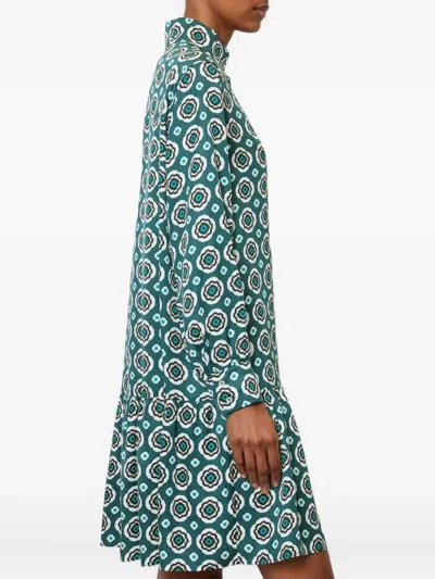 Marc O'polo Geometric-pattern Tiered Dress In Green