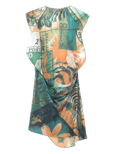 Kiko Kostadinov Silk Blouse With All-over Print.v Neckdraped Panel Construction|100% Silk. Hand Wash|relaxed Fittrue