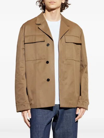 Jil Sander Flap-pocket Cotton Jacket In Brown