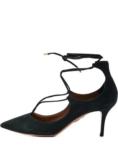 Pre-owned Aquazzura  80mm Suede Pumps In Black