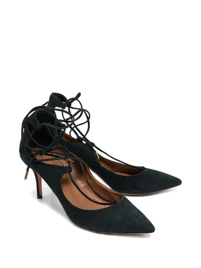 Pre-owned Aquazzura  80mm Suede Pumps In Black