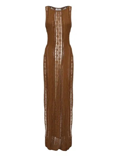 Charo Ruiz Lace-panelled Sleeveless Dress In Brown