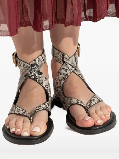 Michael Michael Kors Irene Embossed Snake-motif Flat Sandals