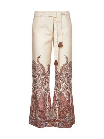 Zimmermann Cream Paisley Linen Rhiannon Flared Trousers