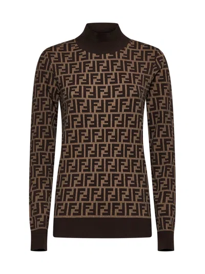 Fendi Women Ff Cotton Sweater In Brown