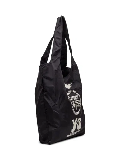 Y-3 Foldable Black Tote Bag With Logo Print In Black